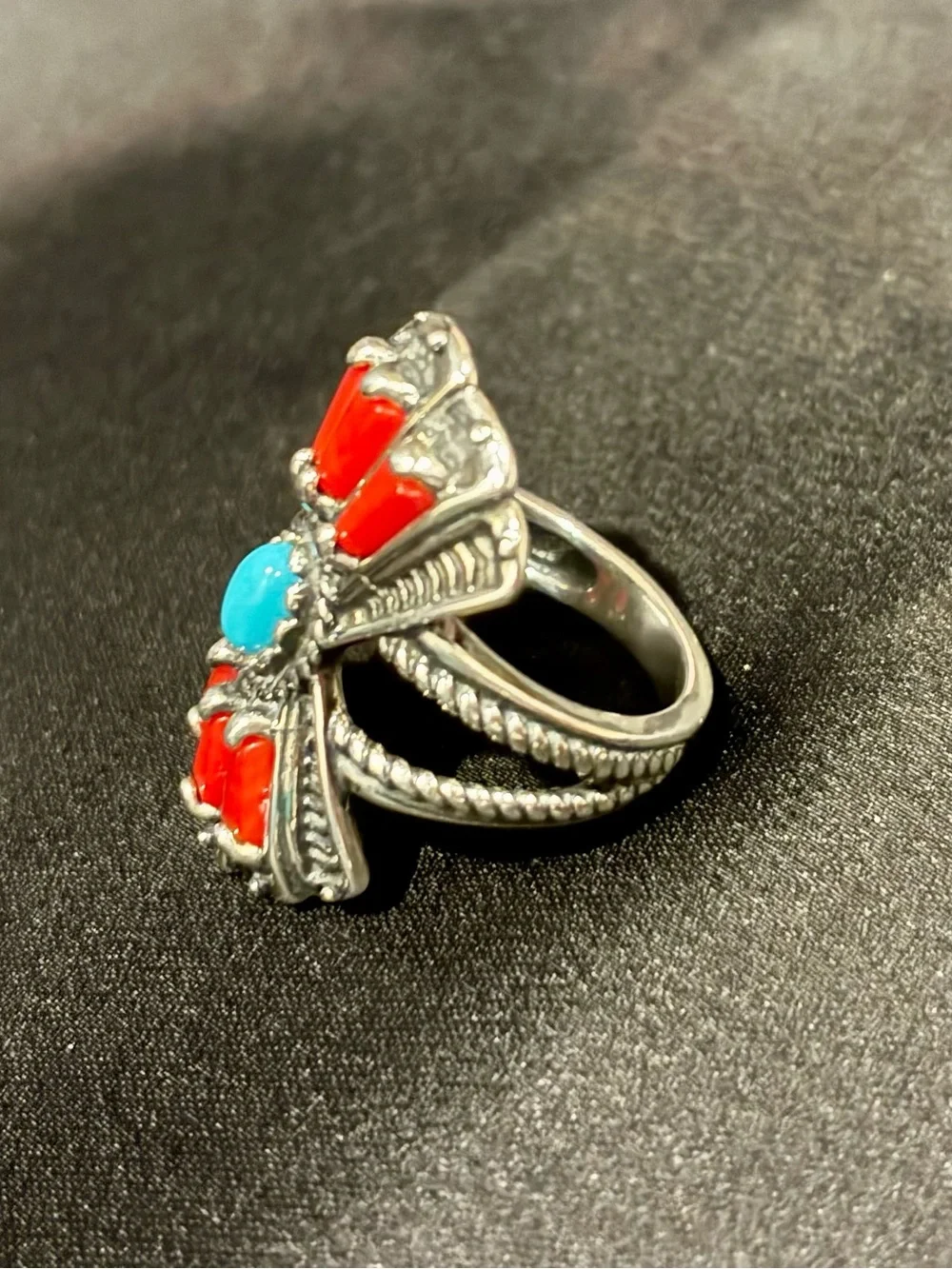 CAROLYN POLLACK Relios Sterling Silver Natural American West Turquoise Size 7